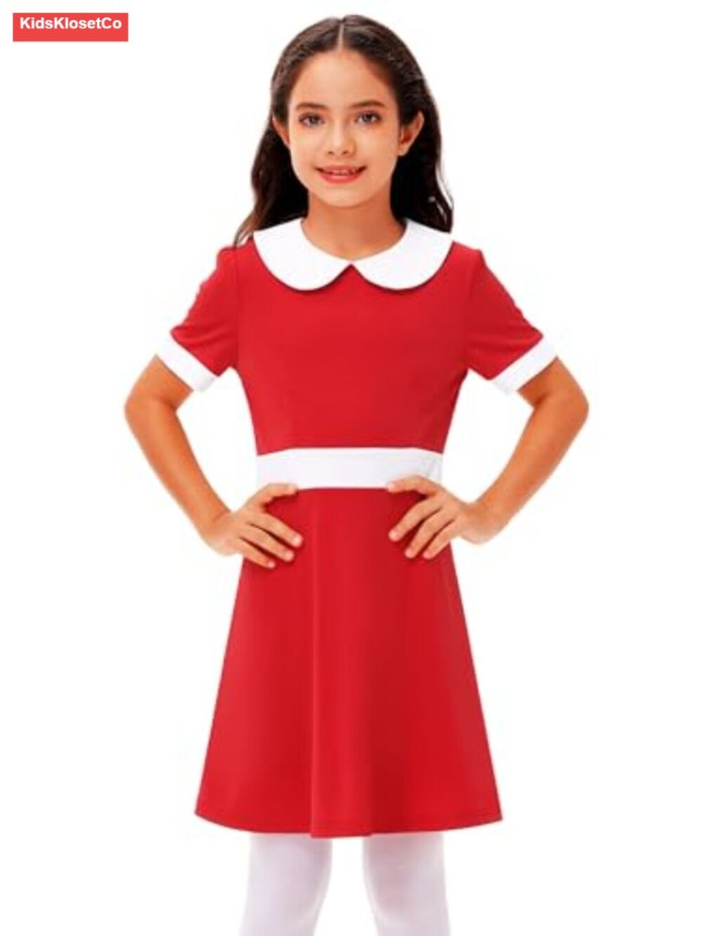 Peter Pan Collar Short Sleeve A-Line Dress Halloween Costume - Picture 5 of 6